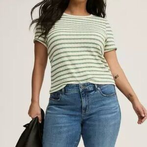 Torrid Green Striped Textured Crew Neck Tee Size 3